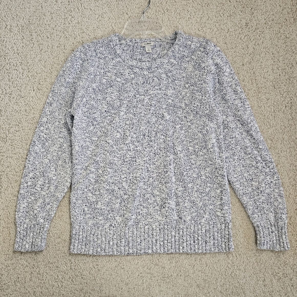 L.L. Bean Sweaters - LL Bean Sweater Womens L White Blue Speckled Crew Neck Pullover Cotton Classic